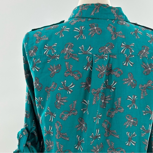 Jaclyn Smith womens top size XL teal floral 100% cotton button down - Picture 8 of 14